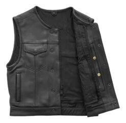 First Manufacturing Lowside Leather Vest -Motorcycle Accessories Store first manufacturing lowside leather vest black 2