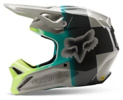 Fox Racing V1 Horyzn Helmet -Motorcycle Accessories Store fox racing v1 horyzn helmet grey teal yellow 2